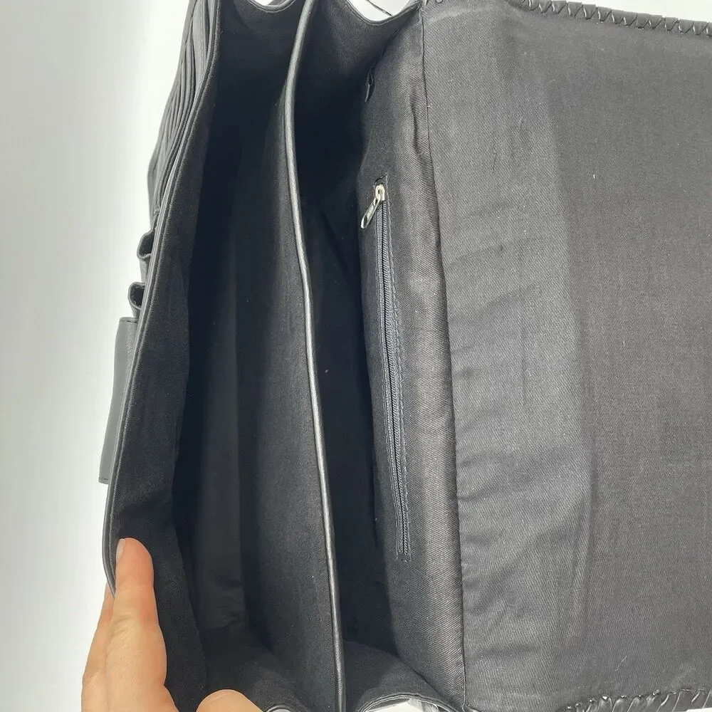B-Bags Barganza Leather Messenger Bag Black Briefcase 8737W NWT 13x9.5x5